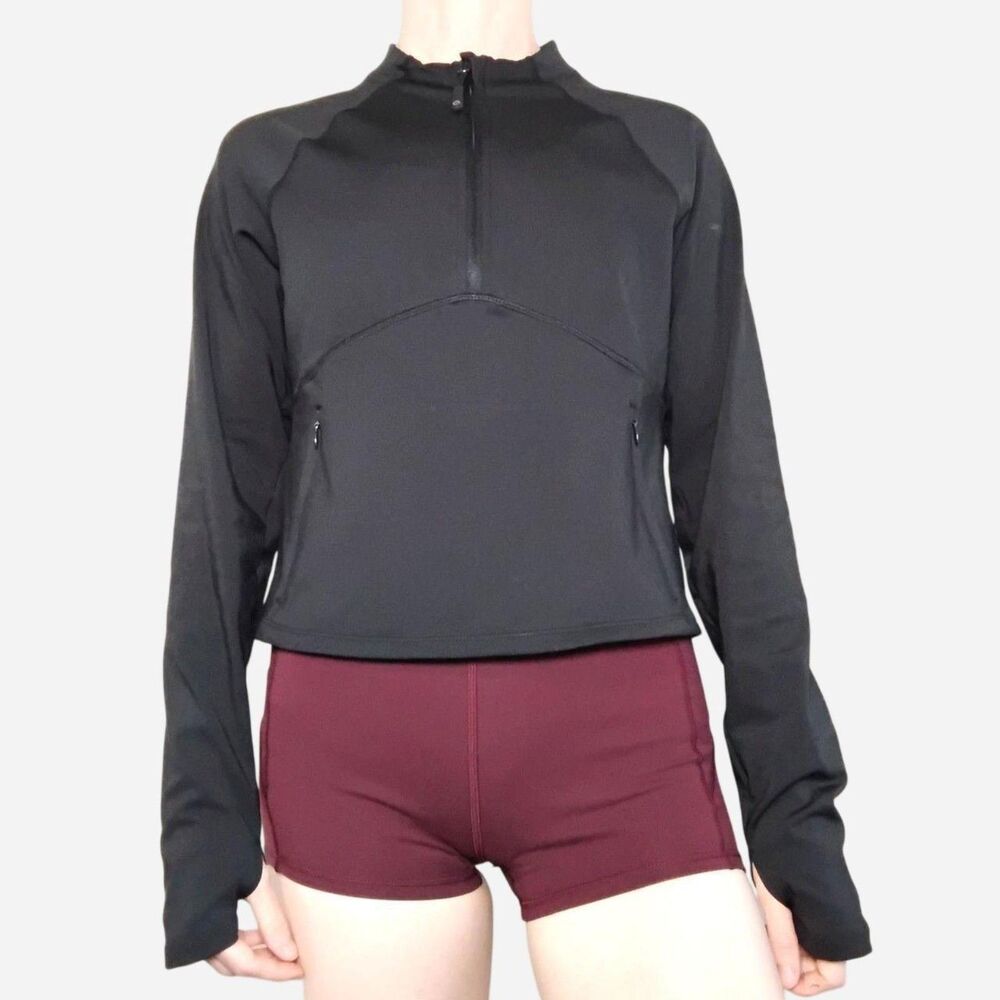 Baleaf Long Sleeve Crop Half Zip Pullover Activewear Size Small Black